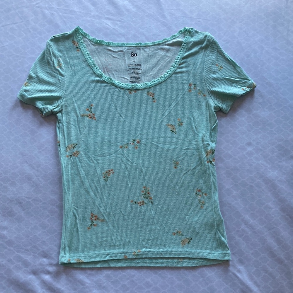 Flowered Mint Green Shirt